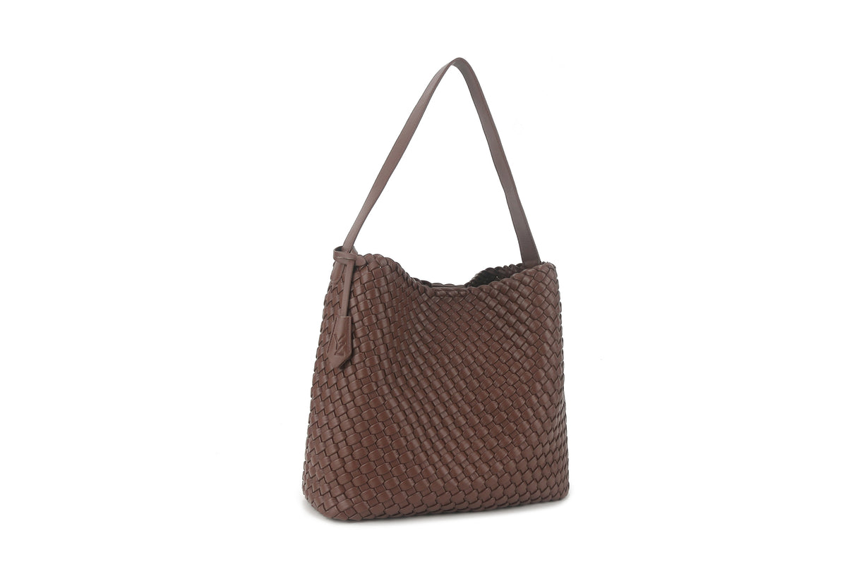 Luna Hobo Tote in Brown, three-quarter view
