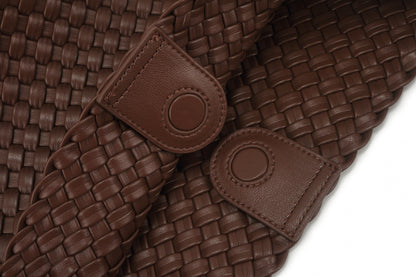 Luna Hobo Tote in Brown, snap closure close-up